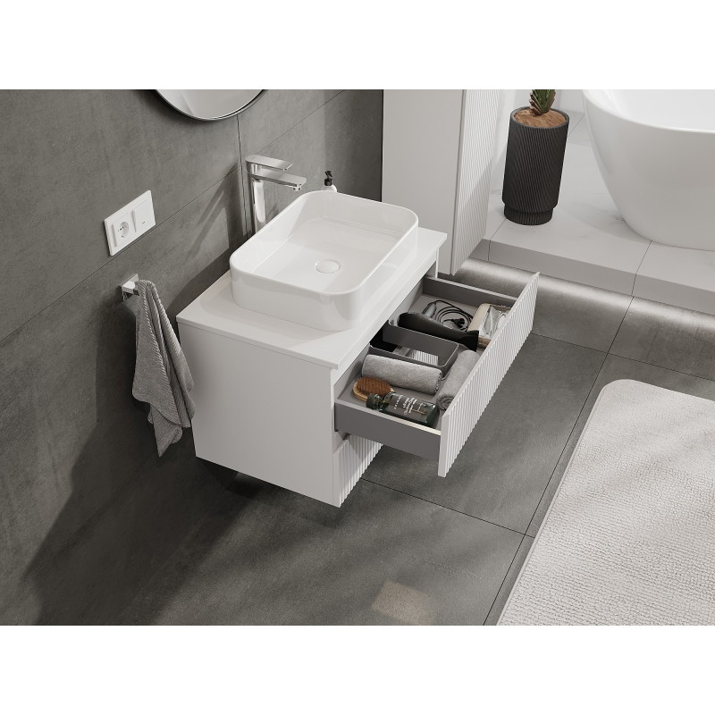 Mexen Rivel Meuble de salle de bain sous vasque 70 cm avec plateau, 2 tiroirs, rainuré, blanc mat - 91A20-07047-2-BFFC01