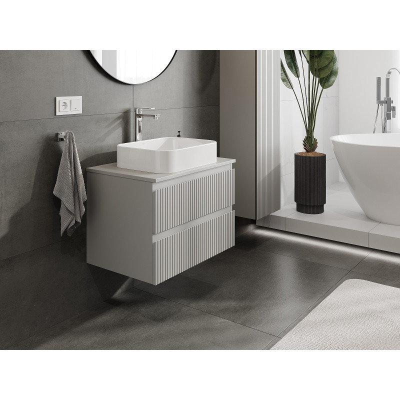 Mexen Rivel armoire de salle de bain sous lavabo 70 cm avec plateau, 2 tiroirs, rainurée, gris mat - 91A20-07047-2-BFFC62