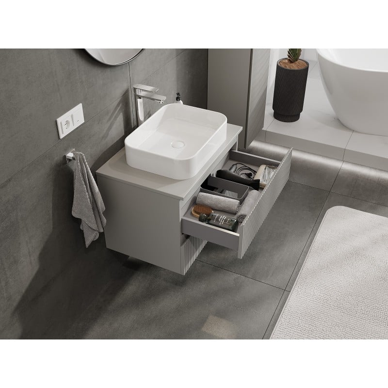 Mexen Rivel armoire de salle de bain sous lavabo 70 cm avec plateau, 2 tiroirs, rainurée, gris mat - 91A20-07047-2-BFFC62