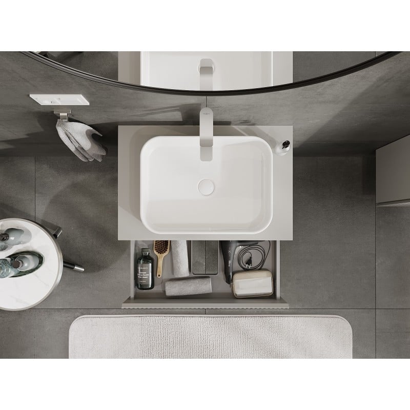 Mexen Rivel armoire de salle de bain sous lavabo 70 cm avec plateau, 2 tiroirs, rainurée, gris mat - 91A20-07047-2-BFFC62