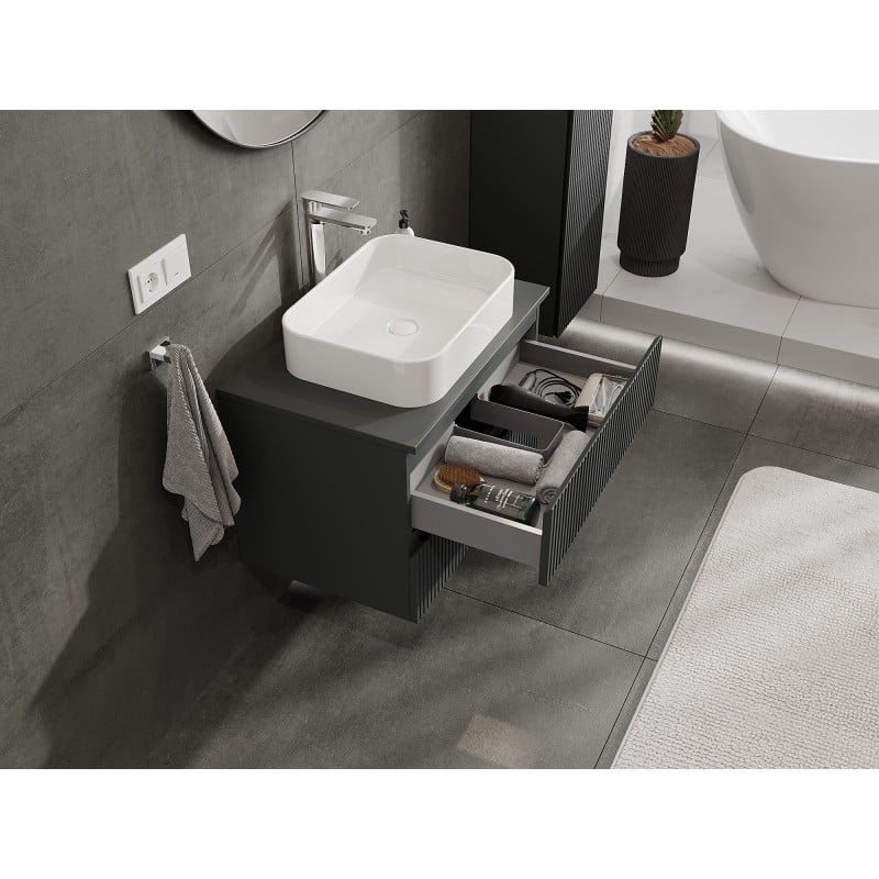 Mexen Rivel armoire de salle de bain sous lavabo 70 cm avec plateau, 2 tiroirs, rainurée, graphite mat - 91A20-07047-2-BFFC66
