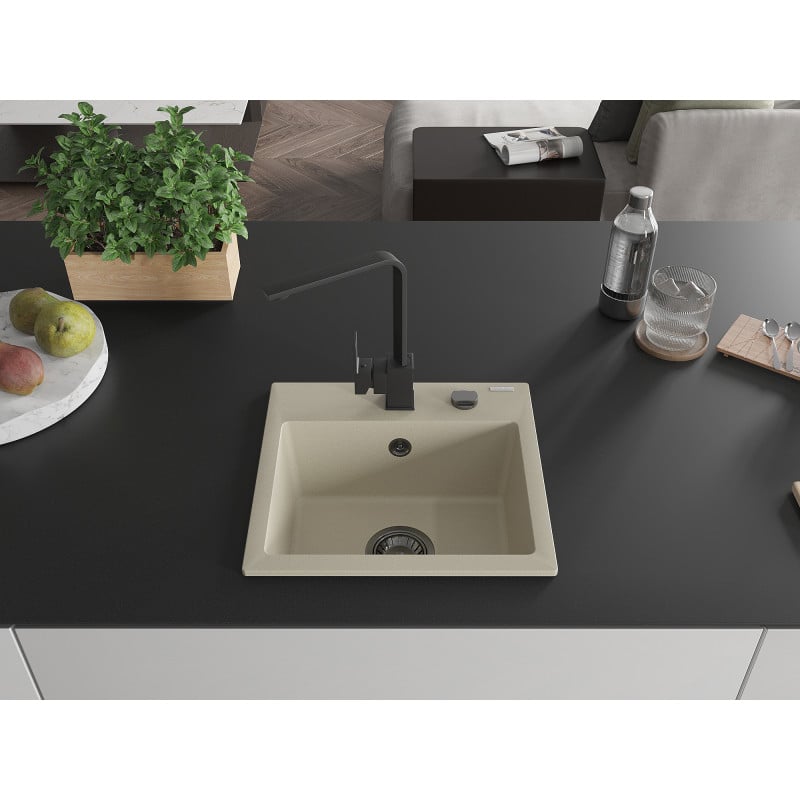 Mexen Milo évier en granit 1 bac avec robinet de cuisine Rita, beige - 6505-69-670300-70