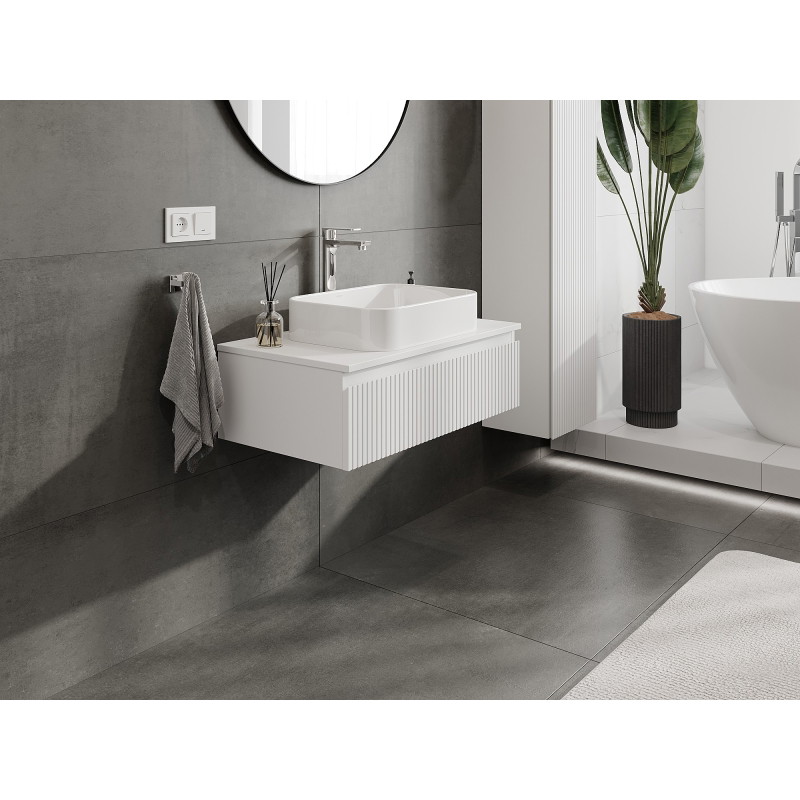 Mexen Rivel armoire de salle de bain sous le lavabo 80 cm avec plateau, 1 tiroir, rainurée, blanche mate - 91A20-08023-1-BFC01