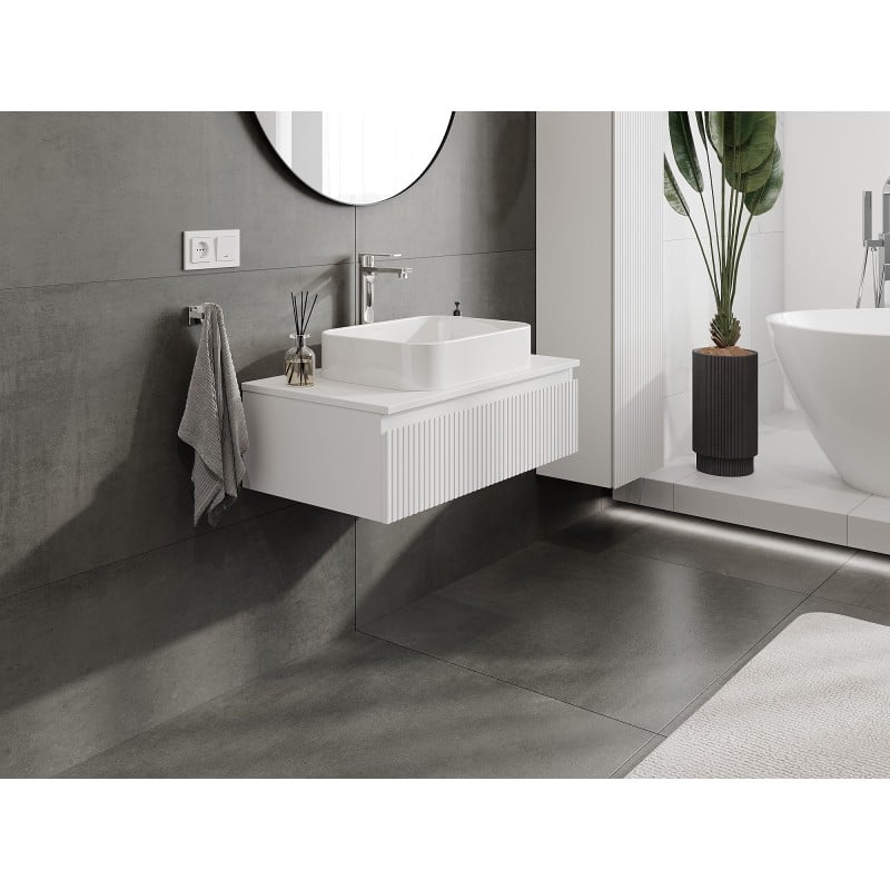 Mexen Rivel meuble de salle de bain sous-lavabo 80 cm avec plateau, 1 tiroir, rainuré, blanc mat - 91A20-08023-1-BFC01