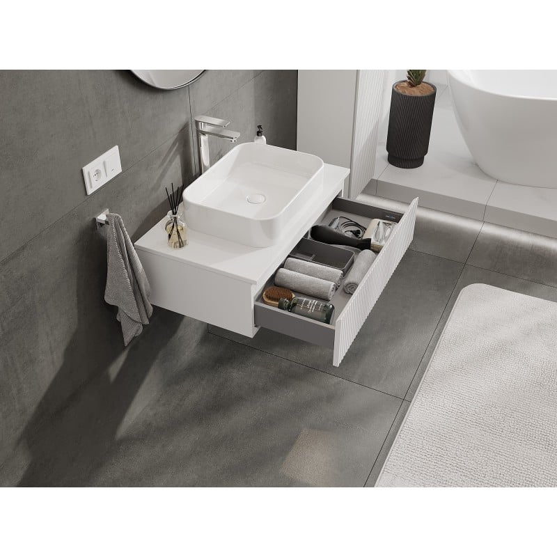 Mexen Rivel meuble de salle de bain sous-lavabo 80 cm avec plateau, 1 tiroir, rainuré, blanc mat - 91A20-08023-1-BFC01