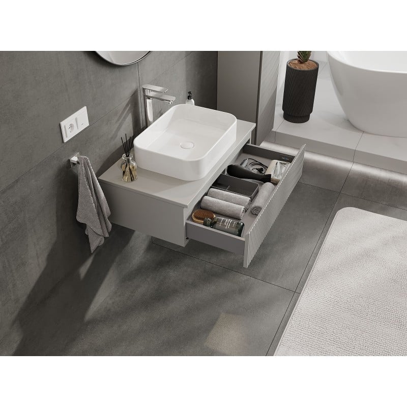 Mexen Rivel meuble de salle de bain sous lavabo 80 cm avec plateau, 1 tiroir, rainuré, gris mat - 91A20-08023-1-BFC62