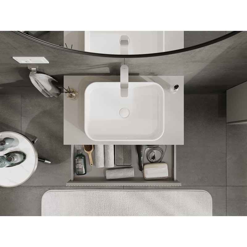 Mexen Rivel meuble de salle de bain sous lavabo 80 cm avec plateau, 1 tiroir, rainuré, gris mat - 91A20-08023-1-BFC62