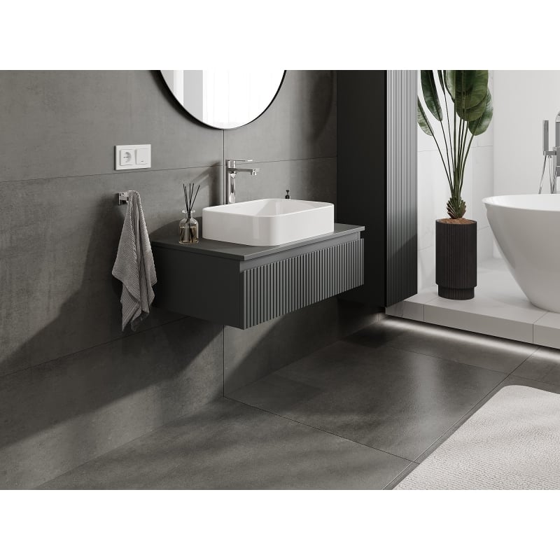 Mexen Rivel meuble de salle de bain sous vasque 80 cm avec plateau, 1 tiroir, rainuré, graphite mat - 91A20-08023-1-BFC66