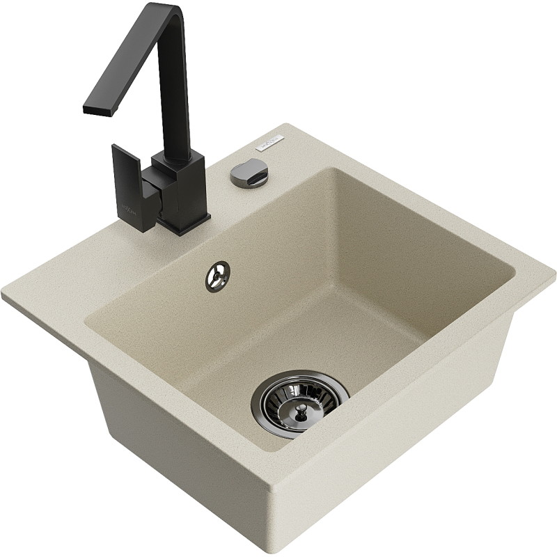 Mexen Milo évier de cuisine en granit 1 bac avec mitigeur Rita, beige - 6505-69-670300-70