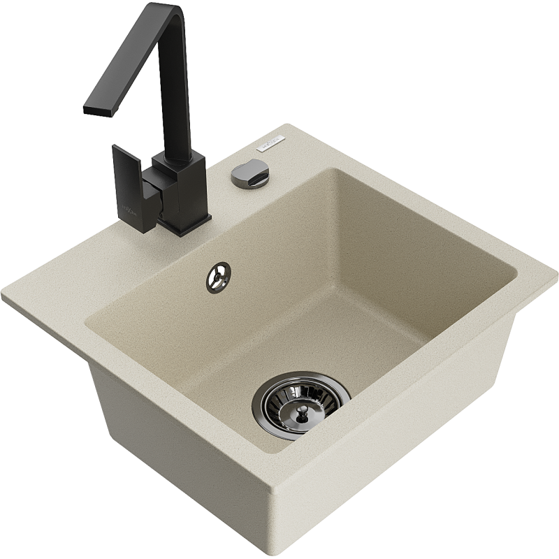 Mexen Milo évier en granit 1 bac avec robinet de cuisine Rita, beige - 6505-69-670300-70