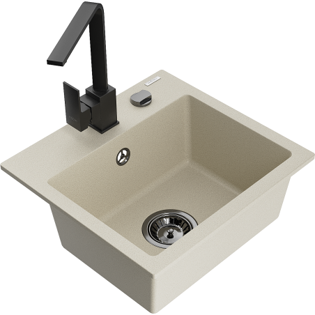 Mexen Milo évier en granit 1 bol avec robinet de cuisine Rita, beige - 6505-69-670300-70