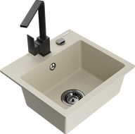 Mexen Milo évier en granit 1 bac avec robinet de cuisine Rita, beige - 6505-69-670300-70