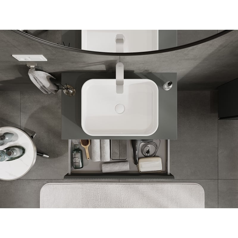 Mexen Rivel meuble de salle de bain sous vasque 80 cm avec plateau, 1 tiroir, rainuré, graphite mat - 91A20-08023-1-BFC66