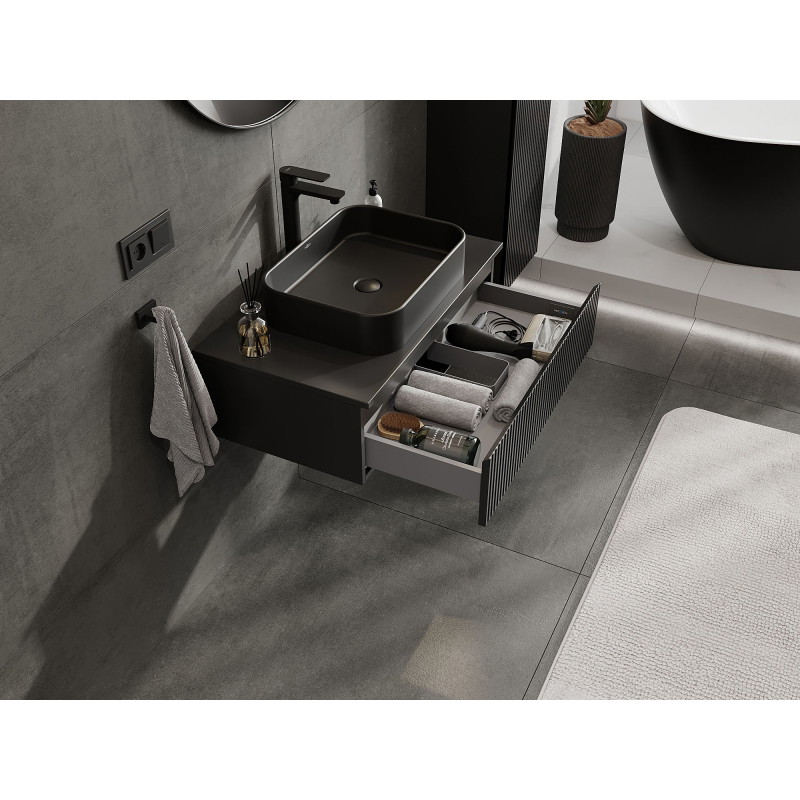 Mexen Rivel Meuble de salle de bains sous lavabo 80 cm avec plan, 1 tiroir, rainuré, noir mat - 91A20-08023-1-BFC71