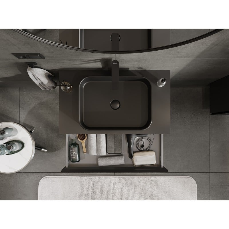 Mexen Rivel meuble de salle de bain sous-lavabo 80 cm avec plateau, 1 tiroir, rainuré, noir mat - 91A20-08023-1-BFC71