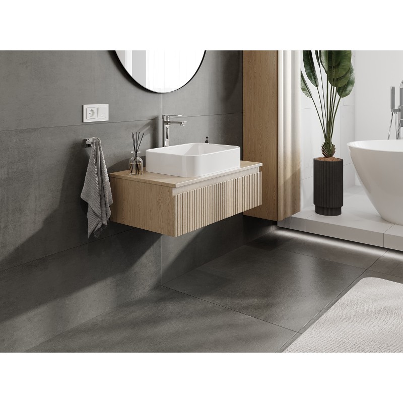 Mexen Rivel meuble de salle de bain sous-vasque 80 cm avec plateau, 1 tiroir, rainuré, chêne - 91A20-08023-1-BFC81
