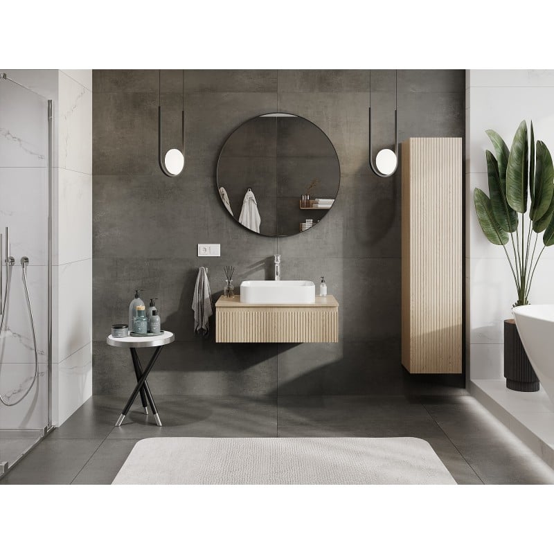 Mexen Rivel meuble de salle de bain sous-vasque 80 cm avec plateau, 1 tiroir, rainuré, chêne - 91A20-08023-1-BFC81