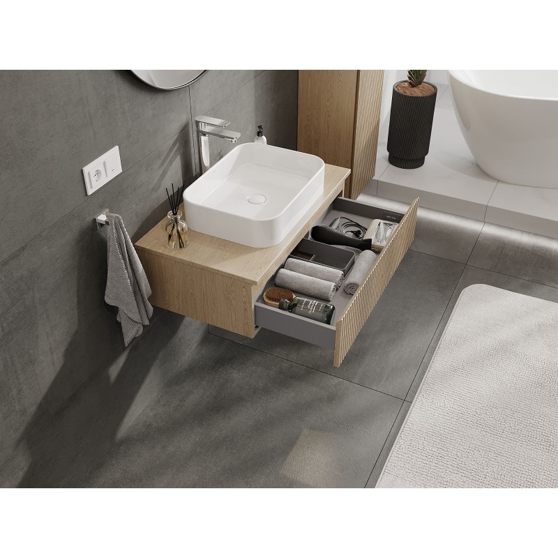 Mexen Rivel meuble de salle de bain sous-vasque 80 cm avec plateau, 1 tiroir, rainuré, chêne - 91A20-08023-1-BFC81