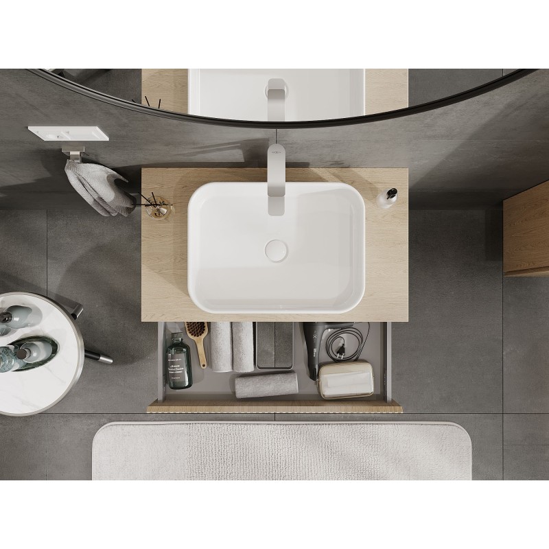 Mexen Rivel meuble de salle de bain sous-vasque 80 cm avec plateau, 1 tiroir, rainuré, chêne - 91A20-08023-1-BFC81