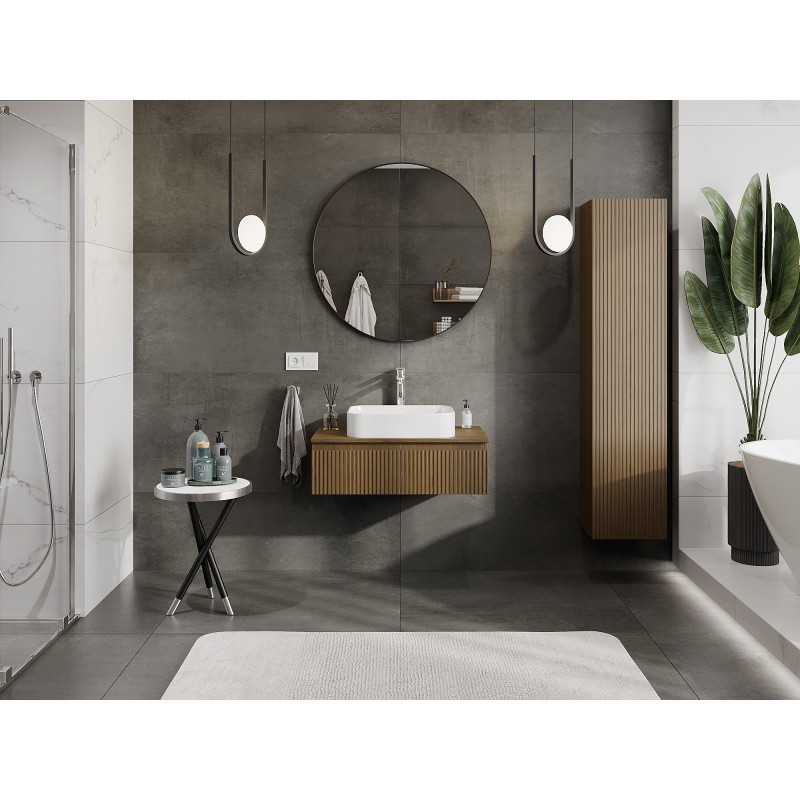 Mexen Rivel meuble sous-lavabo de 80 cm avec plateau, 1 tiroir, rainuré, noyer - 91A20-08023-1-BFC86