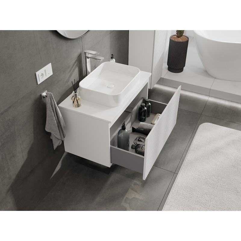 Mexen Rivel meuble de salle de bain sous-lavabo 80 cm avec plateau, 1 tiroir, rainuré, blanc mat - 91A20-08047-1-BFC01