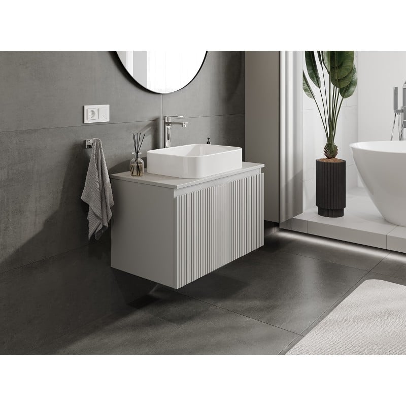 Mexen Rivel meuble de salle de bains sous lavabo 80 cm avec plateau, 1 tiroir, rainuré, gris mat - 91A20-08047-1-BFC62