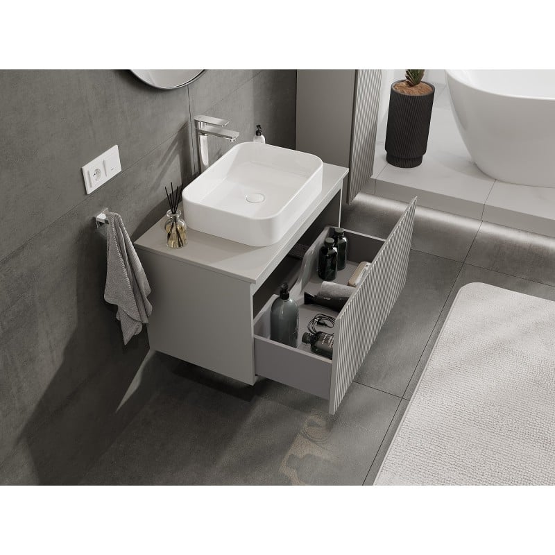 Mexen Rivel meuble de salle de bains sous lavabo 80 cm avec plateau, 1 tiroir, rainuré, gris mat - 91A20-08047-1-BFC62