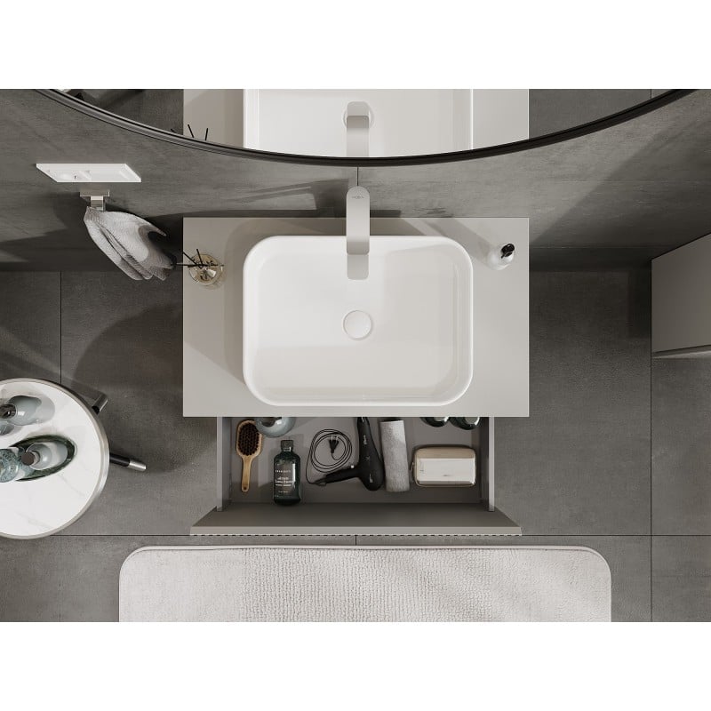 Mexen Rivel meuble de salle de bains sous lavabo 80 cm avec plateau, 1 tiroir, rainuré, gris mat - 91A20-08047-1-BFC62
