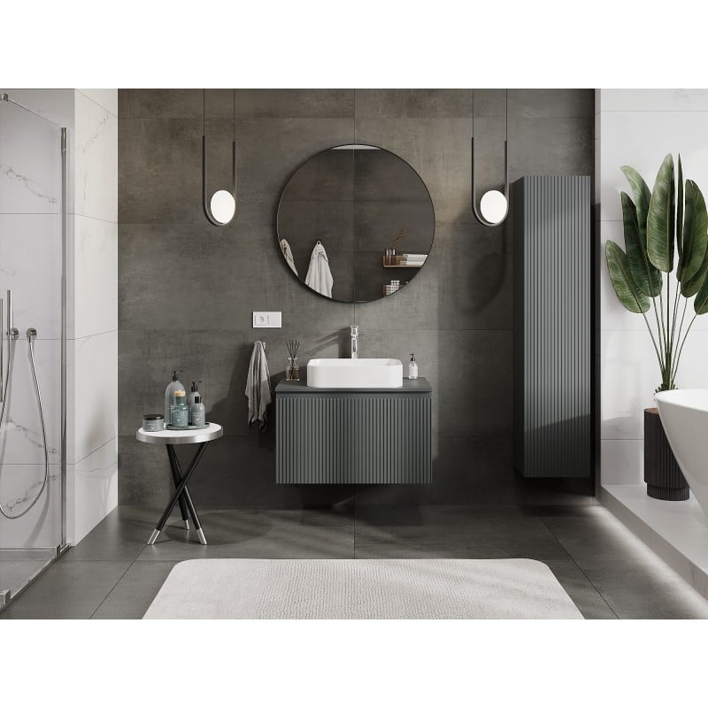 Mexen Rivel meuble de salle de bain sous lavabo 80 cm avec plateau, 1 tiroir, rainuré, graphite mat - 91A20-08047-1-BFC66