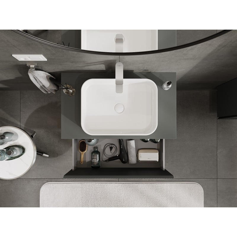 Mexen Rivel meuble de salle de bain sous lavabo 80 cm avec plateau, 1 tiroir, rainuré, graphite mat - 91A20-08047-1-BFC66