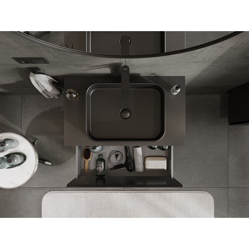 Mexen Rivel meuble de salle de bain sous lavabo 80 cm avec plateau, 1 tiroir, rainuré, noir mat - 91A20-08047-1-BFC71