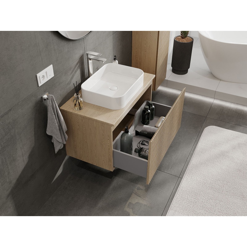 Mexen Rivel meuble de salle de bain sous-lavabo 80 cm avec plateau, 1 tiroir, rainuré, chêne - 91A20-08047-1-BFC81