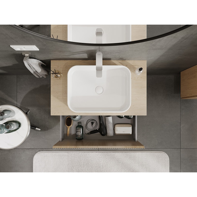 Mexen Rivel meuble de salle de bain sous-lavabo 80 cm avec plateau, 1 tiroir, rainuré, chêne - 91A20-08047-1-BFC81