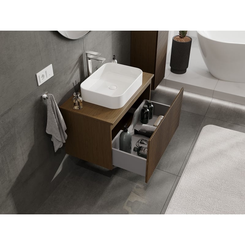 Mexen Rivel meuble de salle de bain sous lavabo 80 cm avec plateau, 1 tiroir, rainuré, noyer - 91A20-08047-1-BFC86