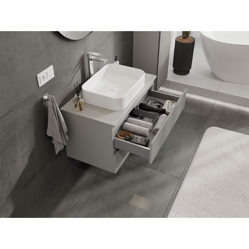 Mexen Rivel meuble de salle de bains sous lavabo 80 cm avec plateau, 2 tiroirs, rainuré, gris mat - 91A20-08047-2-BFFC62