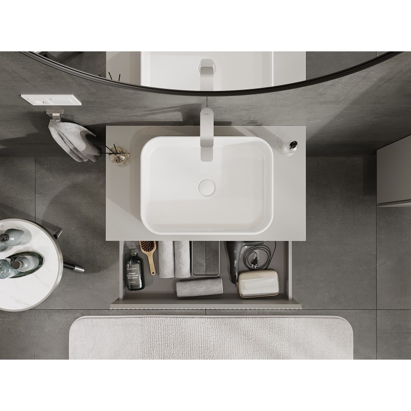 Mexen Rivel meuble de salle de bains sous lavabo 80 cm avec plateau, 2 tiroirs, rainuré, gris mat - 91A20-08047-2-BFFC62