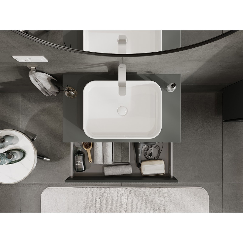 Mexen Rivel meuble de salle de bains sous-lavabo 80 cm avec plateau, 2 tiroirs, rainuré, graphite mat - 91A20-08047-2-BFFC66