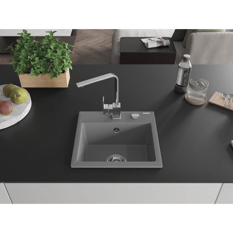 Mexen Milo évier de cuisine en granit 1 bac avec robinet Rita, gris - 6505-71-670300-00