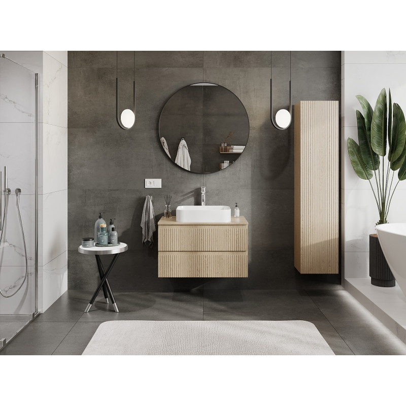 Mexen Rivel armoire de salle de bain sous-lavabo 80 cm avec plateau, 2 tiroirs, rainuré, chêne - 91A20-08047-2-BFFC81