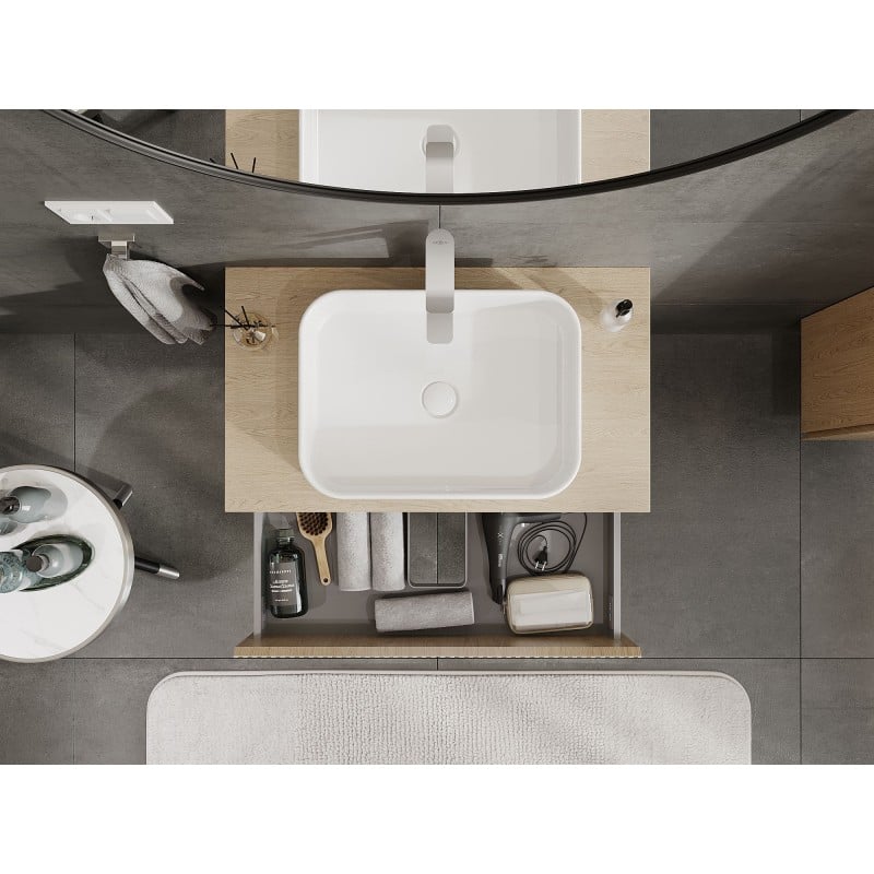 Mexen Rivel armoire de salle de bain sous-lavabo 80 cm avec plateau, 2 tiroirs, rainuré, chêne - 91A20-08047-2-BFFC81
