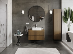 Mexen Rivel meuble de salle de bain sous-lavabo 80 cm avec plateau, 2 tiroirs, rainuré, noyer - 91A20-08047-2-BFFC86