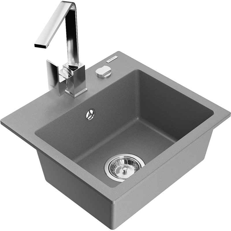 Mexen Milo évier en granit 1 bac avec robinet de cuisine Rita, gris - 6505-71-670300-00