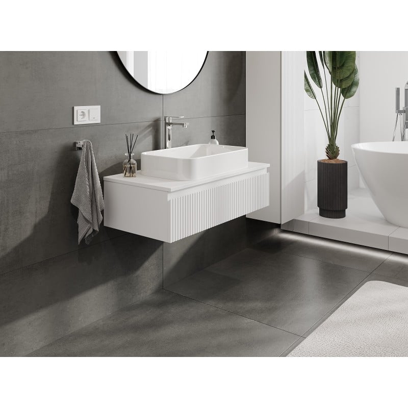 Mexen Rivel meuble de salle de bains sous-vasque 90 cm avec plateau, 1 tiroir, rainuré, blanc mat - 91A20-09023-1-BFC01