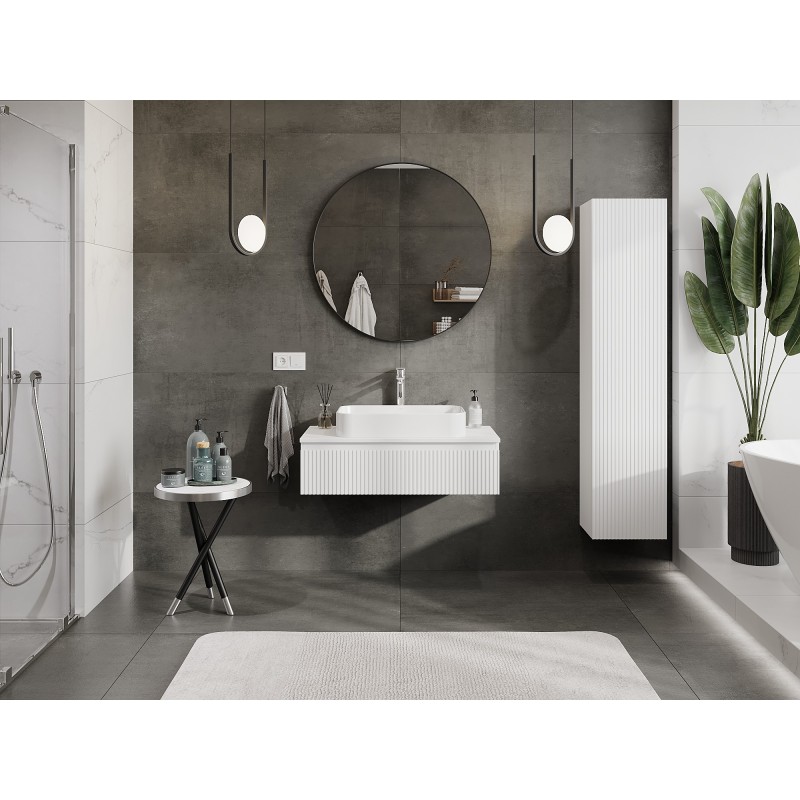 Mexen Rivel meuble de salle de bains sous-vasque 90 cm avec plateau, 1 tiroir, rainuré, blanc mat - 91A20-09023-1-BFC01