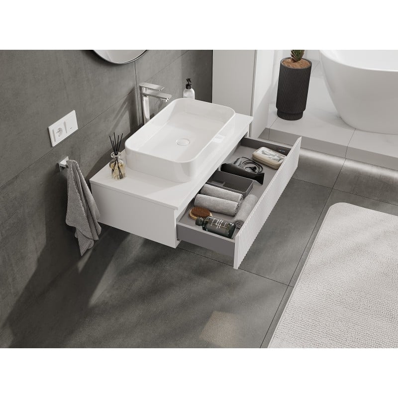 Mexen Rivel meuble de salle de bains sous-vasque 90 cm avec plateau, 1 tiroir, rainuré, blanc mat - 91A20-09023-1-BFC01