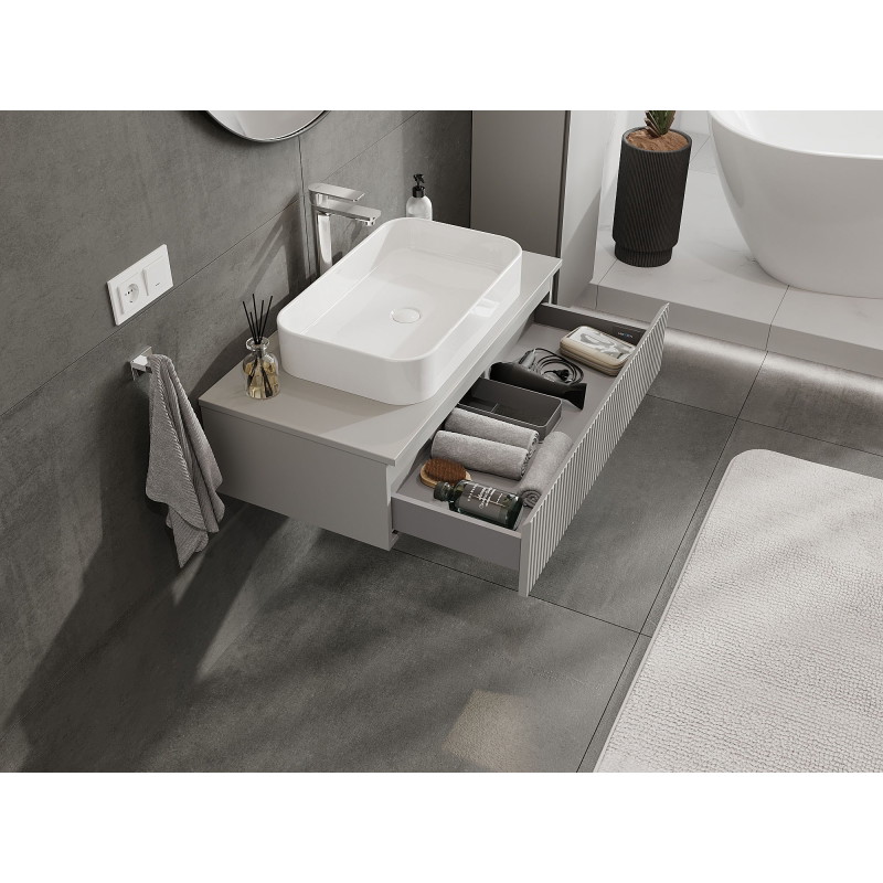 Mexen Rivel meuble de salle de bain sous-vasque 90 cm avec plateau, 1 tiroir, rainuré, gris mat - 91A20-09023-1-BFC62