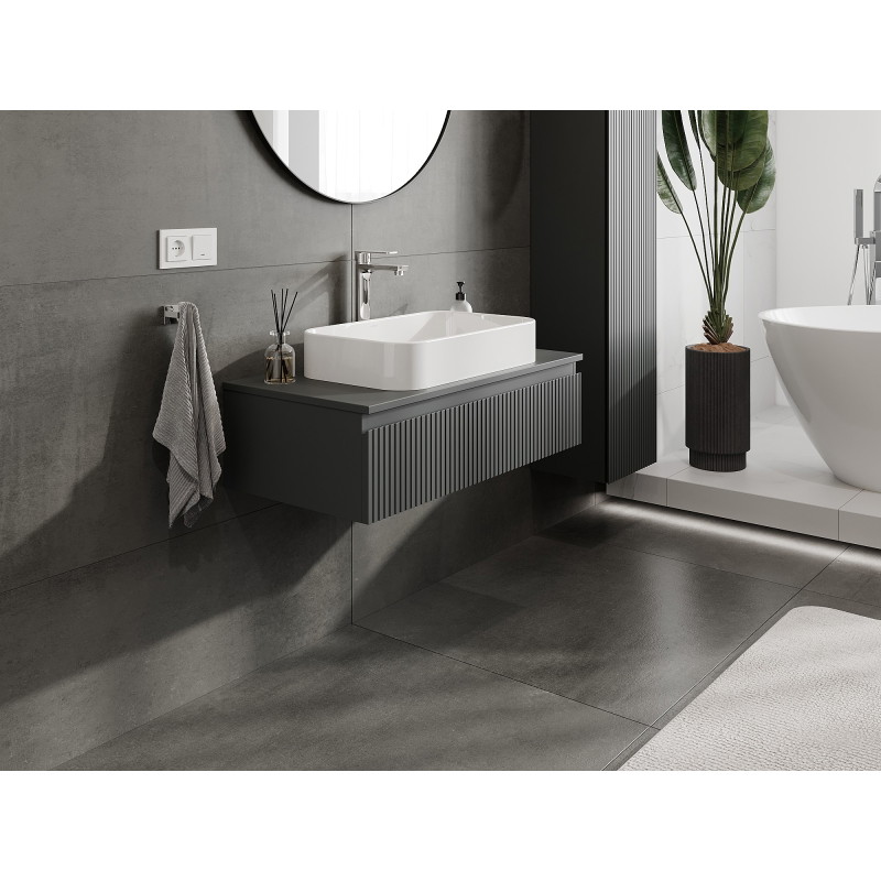 Mexen Rivel meuble de salle de bains sous lavabo 90 cm avec plateau, 1 tiroir, rainuré, graphite mat - 91A20-09023-1-BFC66