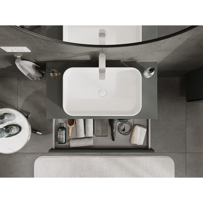 Mexen Rivel meuble de salle de bains sous lavabo 90 cm avec plateau, 1 tiroir, rainuré, graphite mat - 91A20-09023-1-BFC66