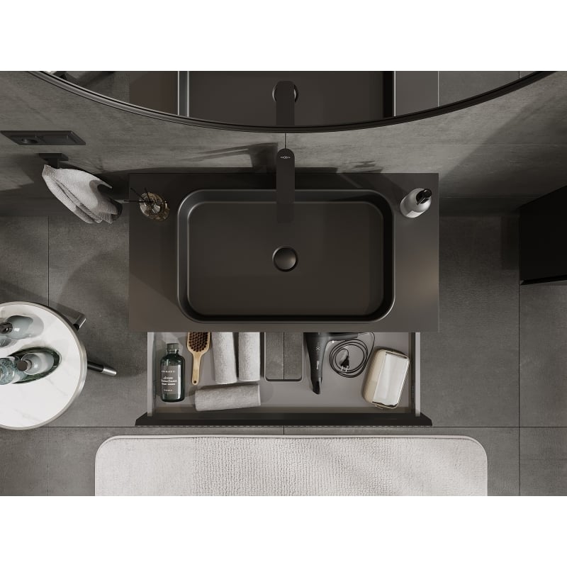 Mexen Rivel armoire de salle de bain sous-lavabo 90 cm avec dessus, 1 tiroir, rainurée, noir mat - 91A20-09023-1-BFC71
