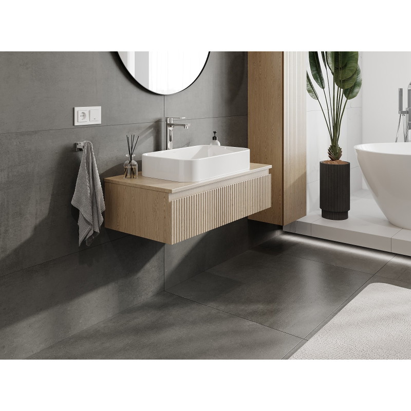 Mexen Rivel meuble de salle de bains sous lavabo 90 cm avec plateau, 1 tiroir, rainuré, chêne - 91A20-09023-1-BFC81